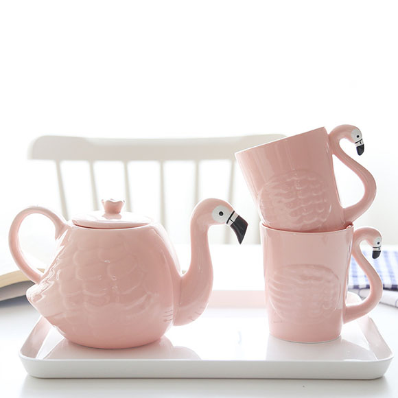 Flamingo Coffee Mug Teapot Ceramic Tea Set