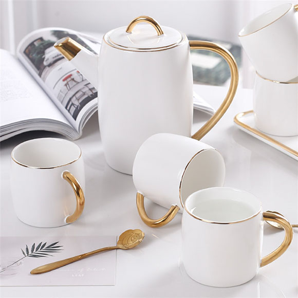 Nordic bone China elegance hand painted ceramic porcelain white color 8 pcs novelty tea set with teapot